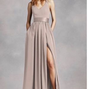 V neck halter gown with sash
